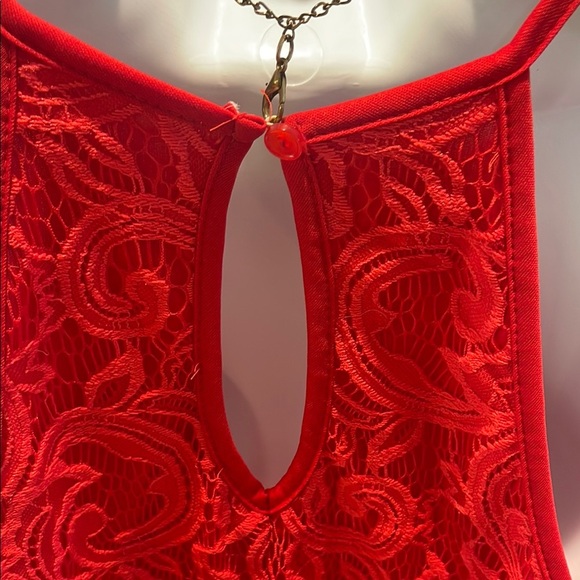 First Love Elegant Red Lace Women’s Racer Back Tank With Gold Mandala Necklace - Picture 11 of 12